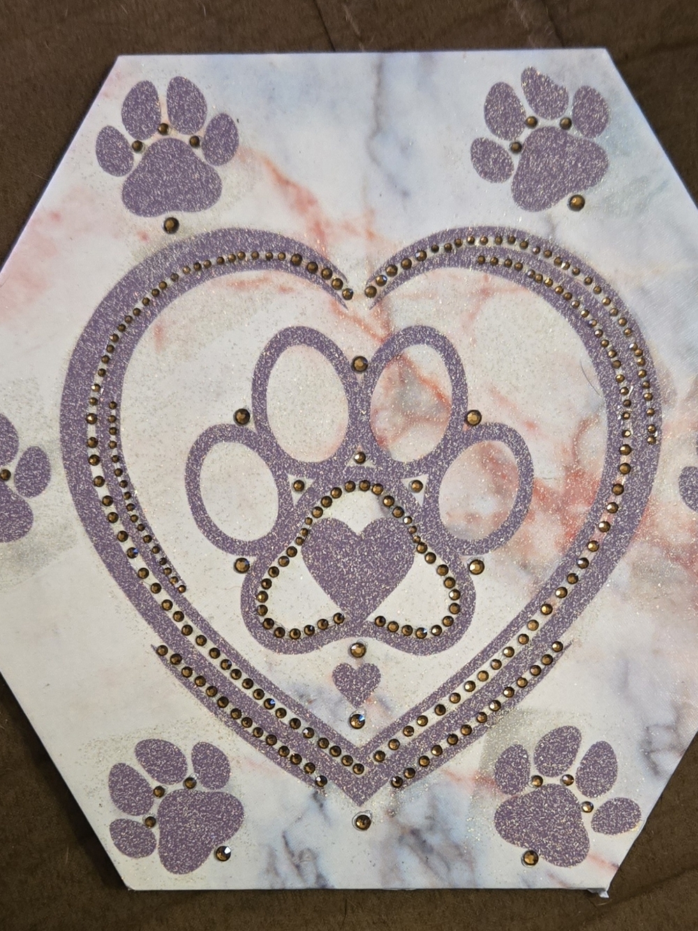 Decorative Paw Heart Wall Art - Lavender Glitter
